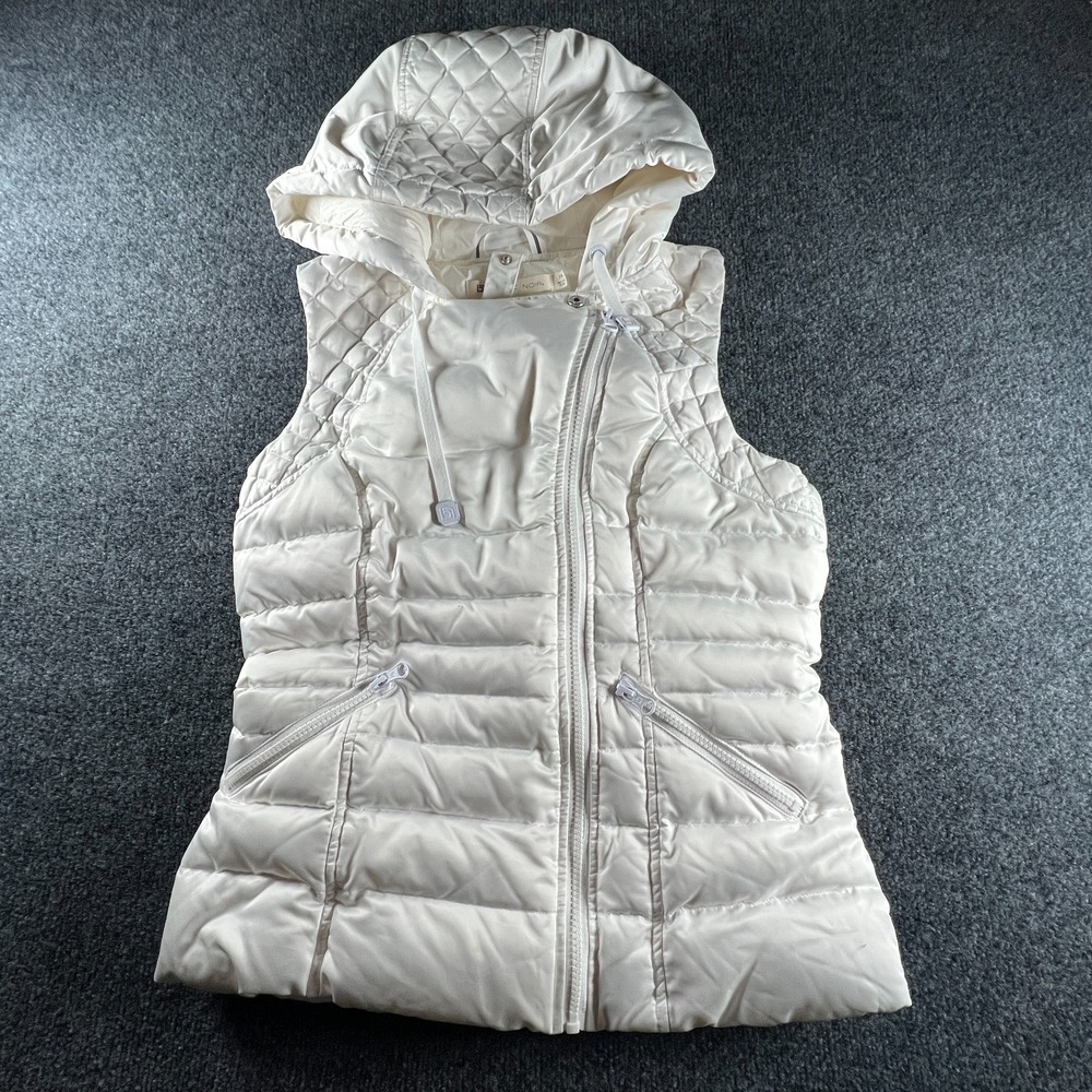Blanc Noir Puffer Vest Womens Medium White Softshell Quilted Down Asymmetric Zip - Picture 2 of 15